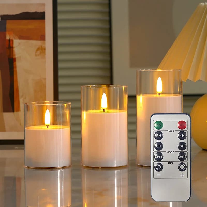 LED elektroninių žvakių rinkinys su nuotolinio valdymo pulteliu ir laikmačiu