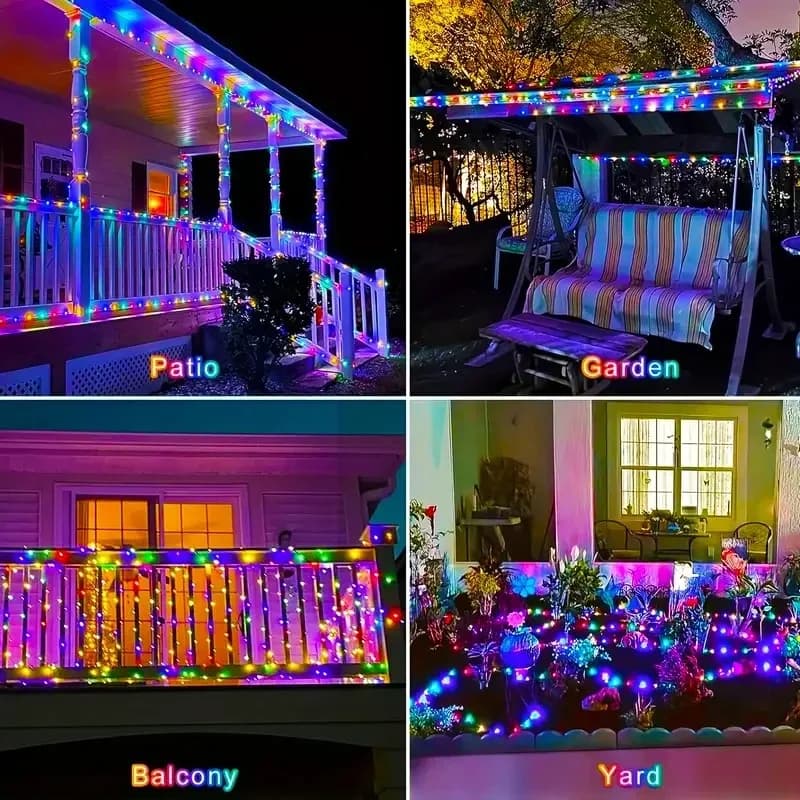 Lauko saulės RGB girlianda, atspari vandeniui