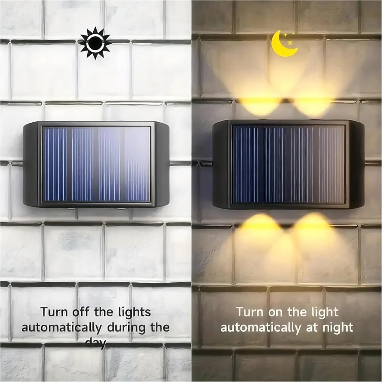 Saulės energijos LED sieninis šviestuvas, nuo sutemų iki aušros, atsparus vandeniui