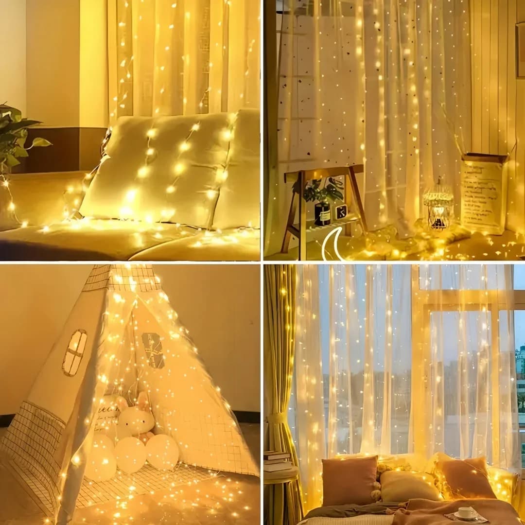 Šviesios varinės vielos LED užuolaidų girlianda, šiltai balta