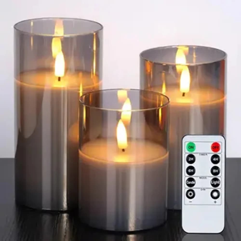 LED elektroninių žvakių rinkinys su nuotolinio valdymo pulteliu ir laikmačiu