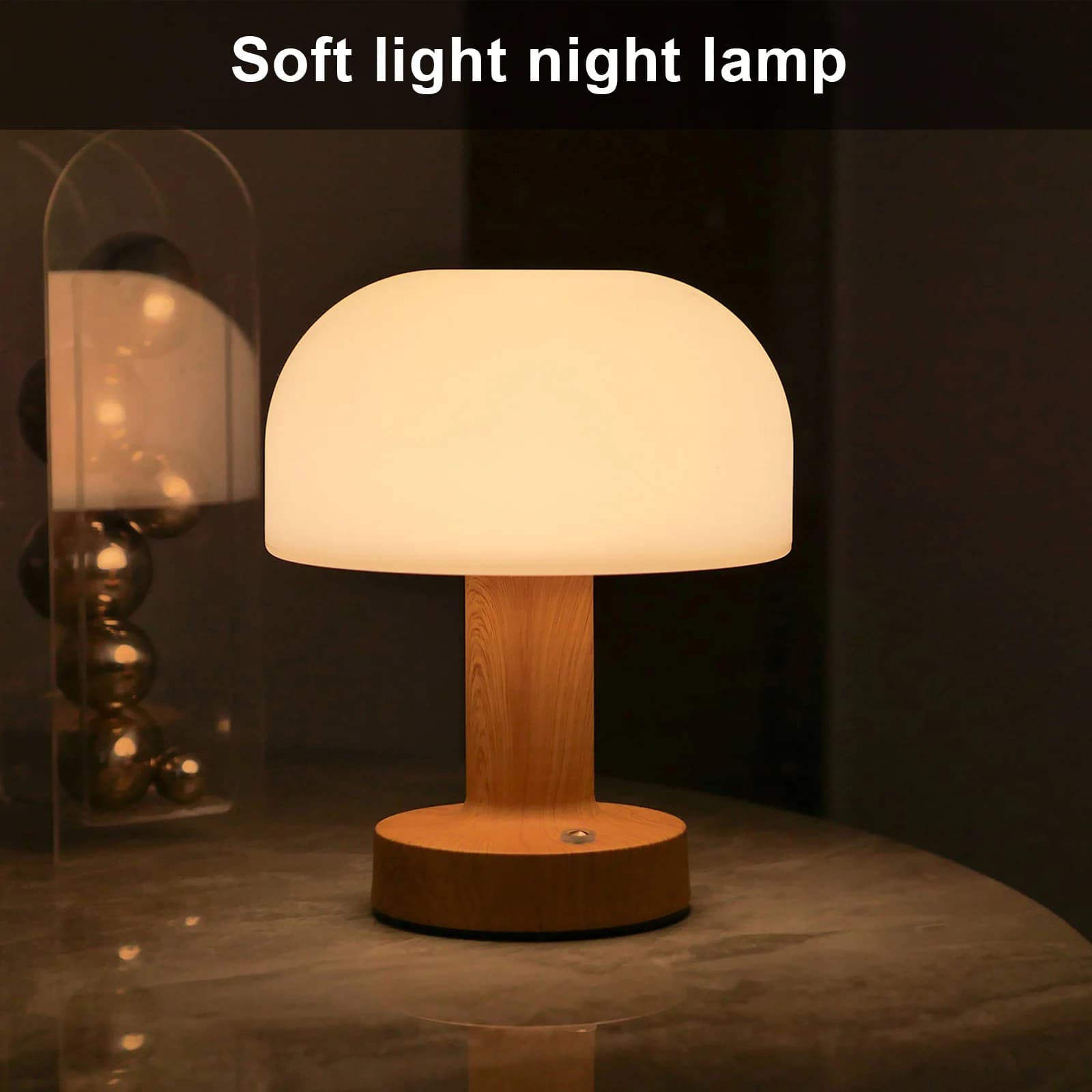 Moderni grybo formos LED stalo lempa, USB įkraunama, jutiklinė