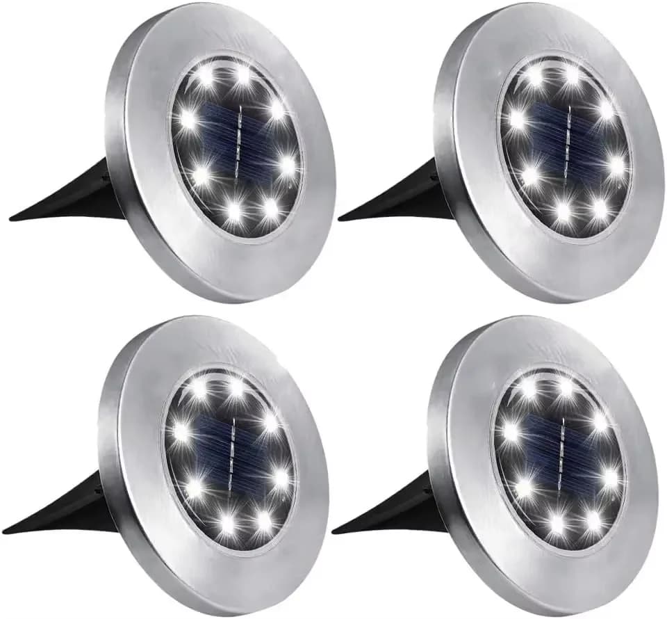 4 vnt. Saulės LED diskiniai takų šviestuvai, 8 LED