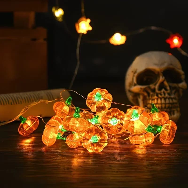 3D moliūgų vario vielos LED girlianda, veikianti nuo baterijų