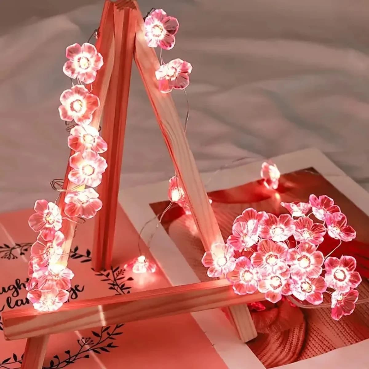 10 LED rožinių sakurų šviesos girlianda, baterijos
